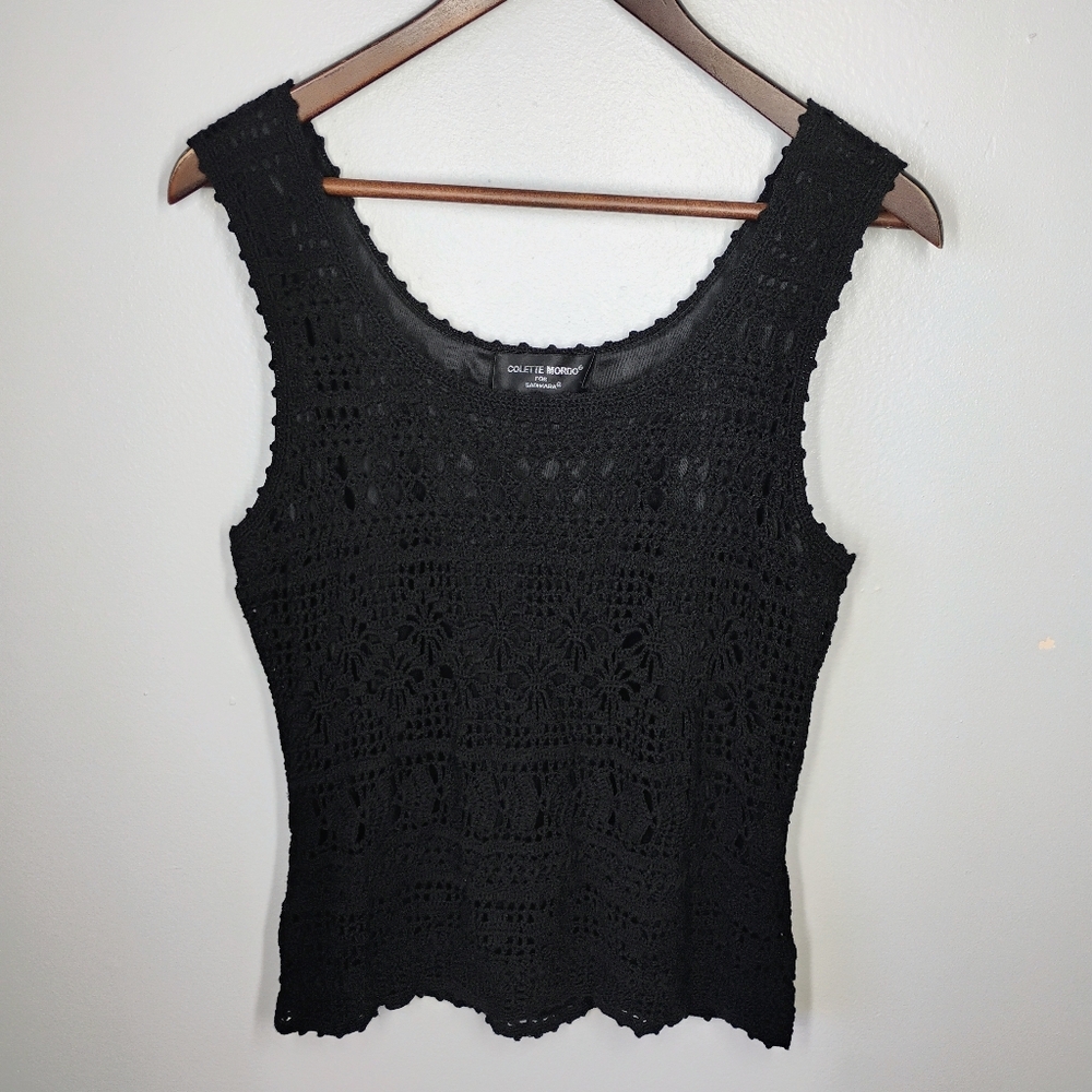 Colette Mordo for Sadimara‎ Crochet Knit Tank Top Black Boho Festival Size Large